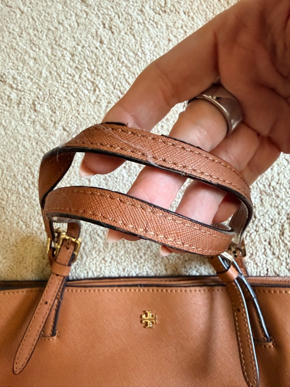 Tory Burch Cognac Leather Double-Handle Tote - Picture 3 of 7